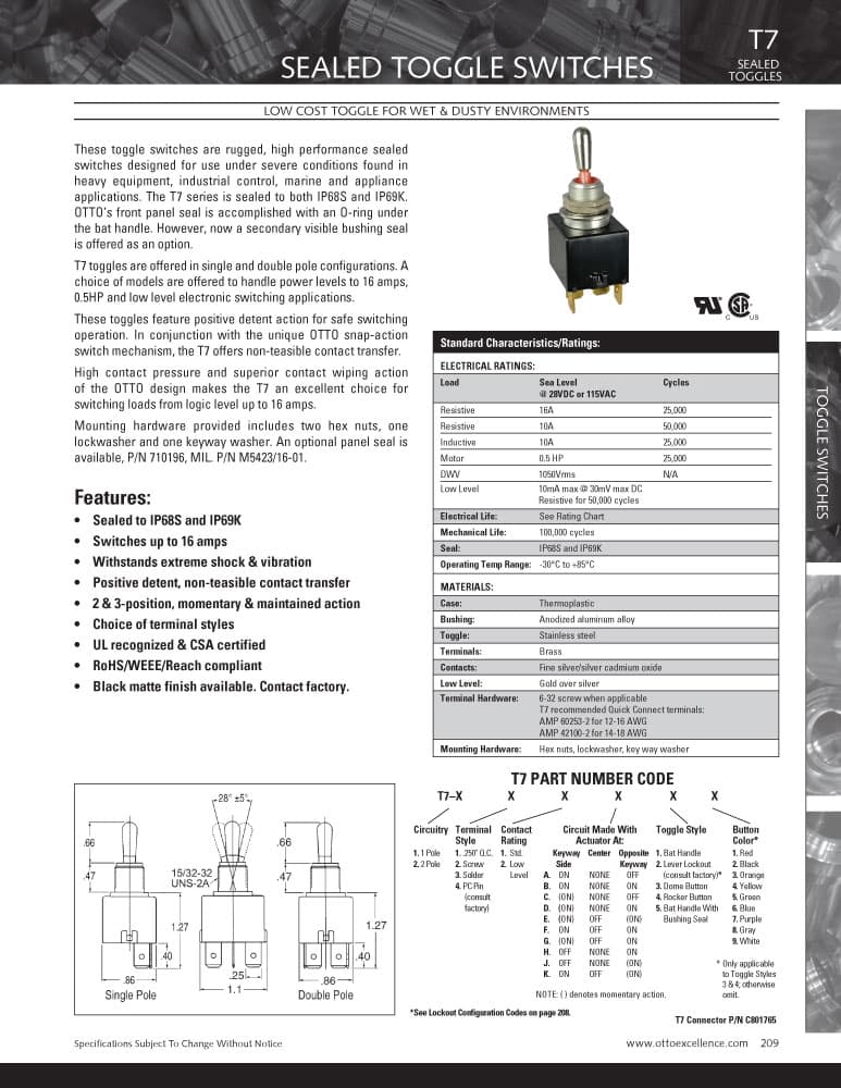 T7 - Lower Cost Sealed Toggle Switch Range