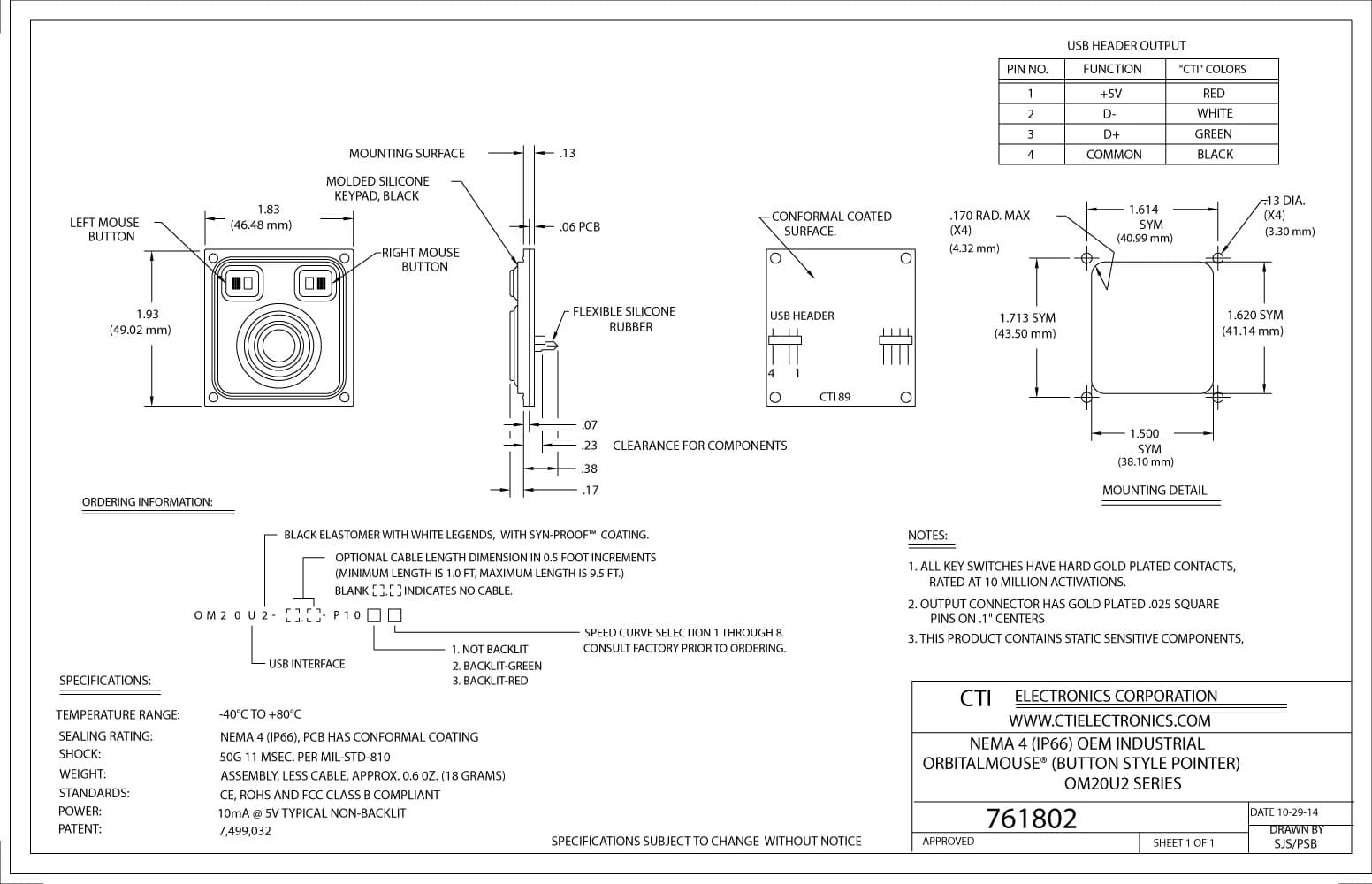 CTI OEM Industrial Mouse Pointer - OM20U2 Series