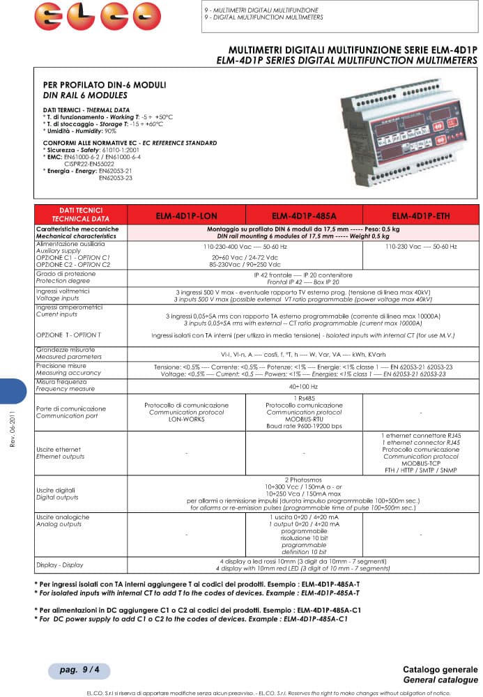 Elco Digital Multifunction Multimeters - ELM-4D1P Series