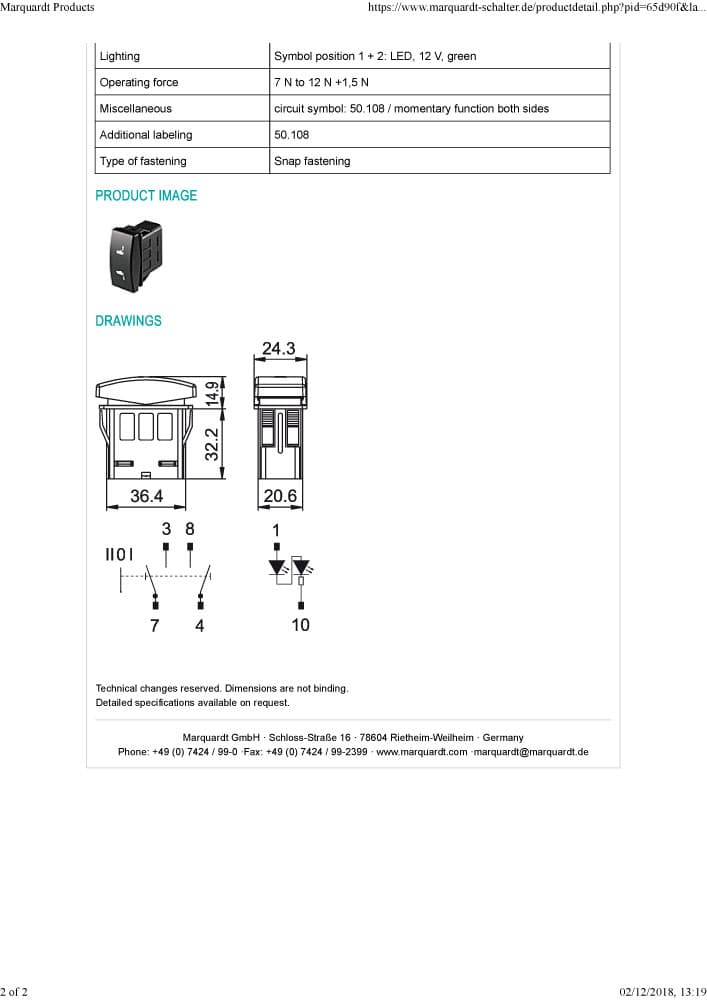 Marquardt Single and Double Pole Rocker Switches - Series 3250