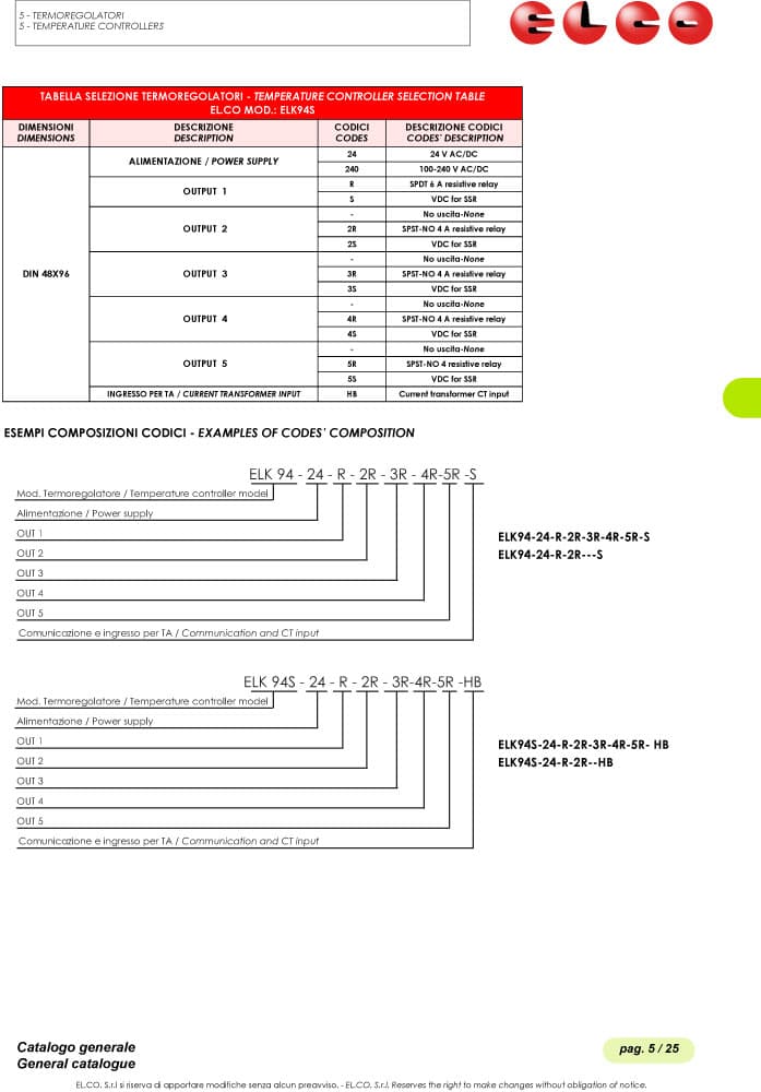 Elco Temperature Controller - EELK94, ELK94S Series