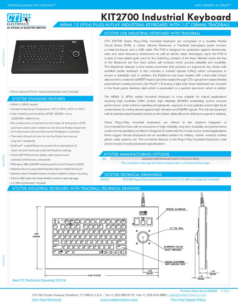 CTI Plug-n-Play Industrial Keyboard Range