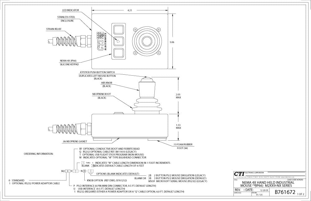 CTI Plug-n-Play Industrial Mouse Pointer - M20X9-NX Series