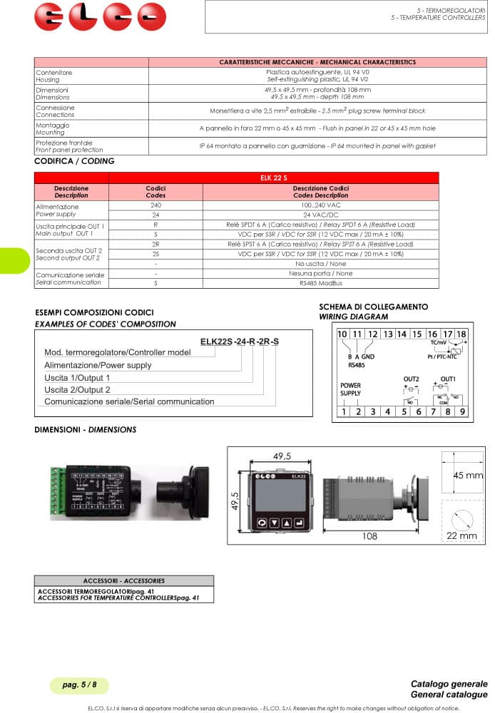 Elco Temperature Controllers - ELK 22 S Series