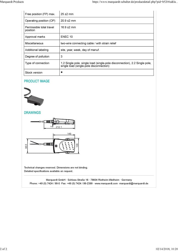 Marquardt Footswitch Series - 2420