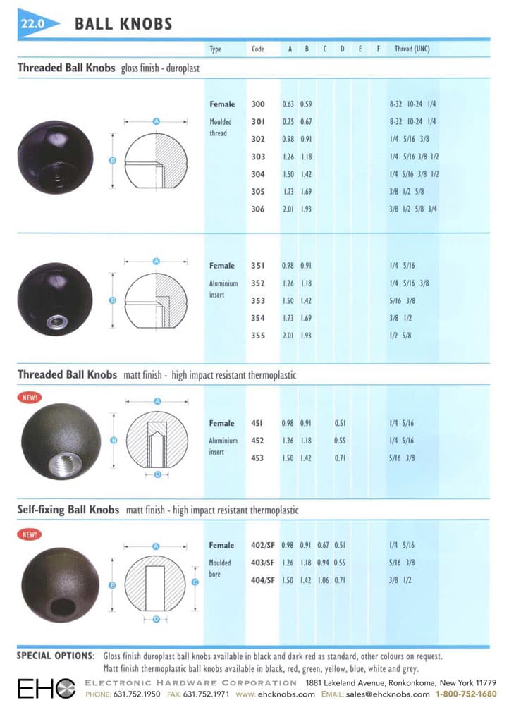 EHC Knobs - Control Knobs - Clamp Ball Knob Series