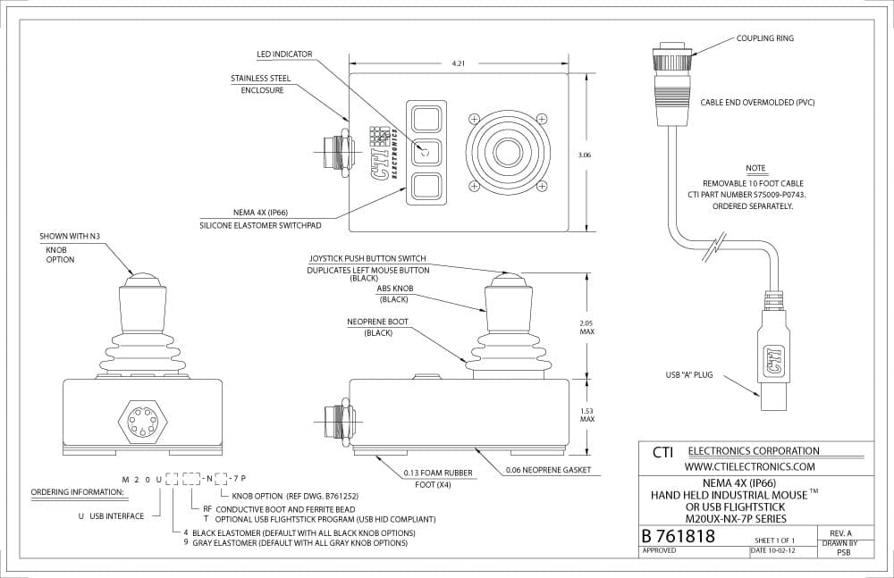 CTI Plug-n-Play Industrial Mouse Pointer - M20Ux-Nx-7P Series