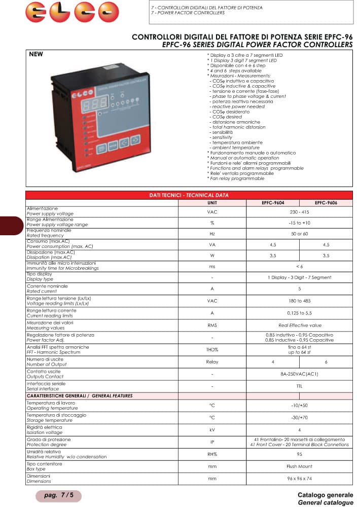 Elco Digital Power Factor Controller - EPFC-96 Series